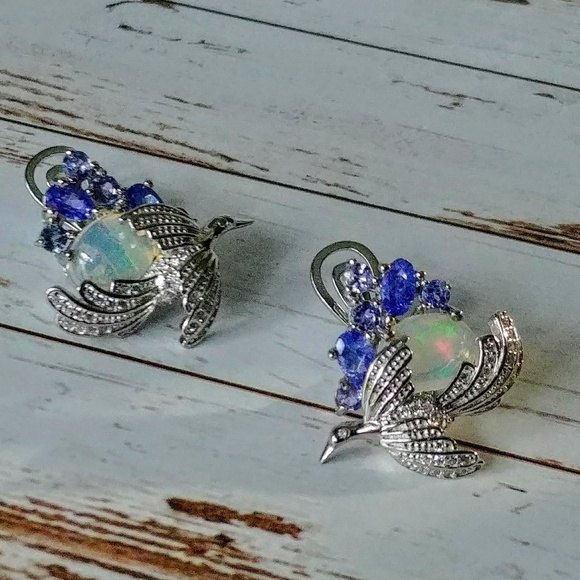 Jewelry - Opal & Tanzanite Swallow Earrings